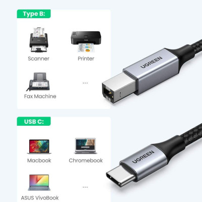 Ugreen UG80805US370TK 1M màu xám cáp USB type C ra usb B 2.0 Printer - HÀNG CHÍNH HÃNG