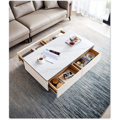 Bàn trà vân đá gỗ công nghiệp hiện đại phòng khách chung cư kết hợp tủ tivi có thể kéo ra thu vào LH058