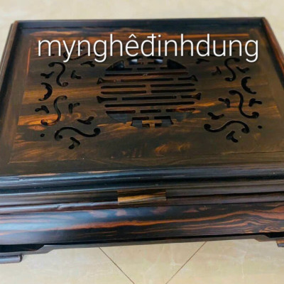 Khay  để bộ ấm chén trà  trang trí bàn uống nước bằng gỗ mun hoa kt 47x37x15cm 