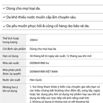  Nước cân bằng dưỡng ẩm đa tầng chống mất nước xuyên biểu bì Dermafirm Moist Barrier Boosting Toner M4 200ml