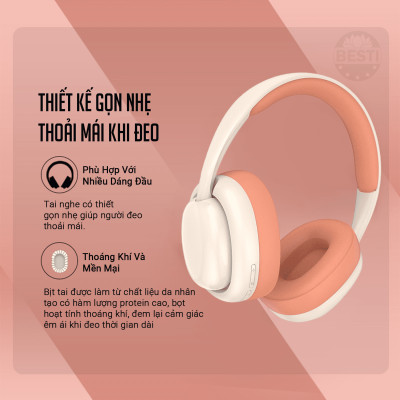 Tai Nghe Bluetooth Chụp Tai , Headphone Không Dây Bluetooth Có Mic Đàm Thoại Tiện Lợi, Pin Cực Khỏe Bluetooth 5.1 Cao Cấp - Hàng Chính Hãng Besti