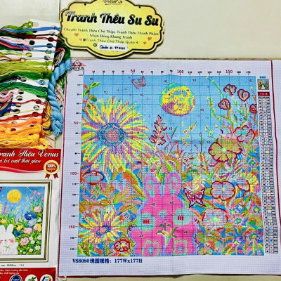 Tranh thêu kín Thỏ dễ thương vs8080, kích thước 50 x 50  cm