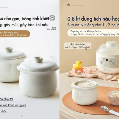 Nồi Chưng Yến Tiềm Thuốc Bắc, Nấu Cháo Bear SUBE002 Gồm 3 Thố Và Khay Hấp Dung Tích 1.6 Lít Công Suất 200 W - Hàng Chính Hãng