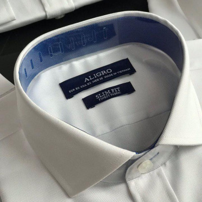 Áo sơ mi nam dài tay ALIGRO chất liệu cotton cổ bẻ dáng ôm body trắng phối cổ ALGS191