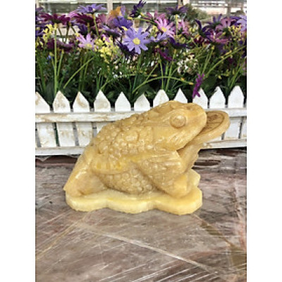 Tượng Cóc Ba Chân, Cóc Ngậm Tiền, Thiềm Thừ phong thủy chiêu tài lộc đá ngọc hoàng long - Dài 15 cm