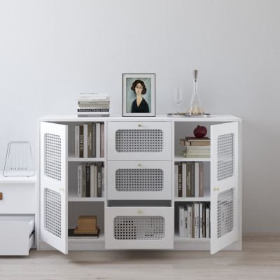 HAPPY FURNITURE , Tủ lưu trữ 3 ngăn kéo 2 cửa mở - MAY , TLT_061 , 140cm x 50cm x 90cm DxRxC