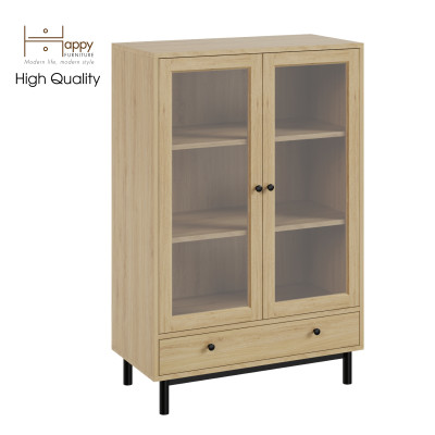 [Happy Home Furniture] CATY , Kệ sách 3 tầng cửa kính 1 ngăn kéo - chân sắt ,  80cm x 39cm x 120cm (DxRxC), KSA_022