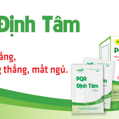 PQA Định Tâm PQA  là dược phẩm giúp bổ huyết, dưỡng tâm, an thần cho người hay hồi hộp, lo lắng, thần trí căng thẳng, mất ngủ.
