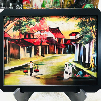 Tranh sơn mài - ĐỒNG QUÊ VIỆT NAM - Nền dát vàng/ bạc, hàng xuất khẩu size 30x40 cm
