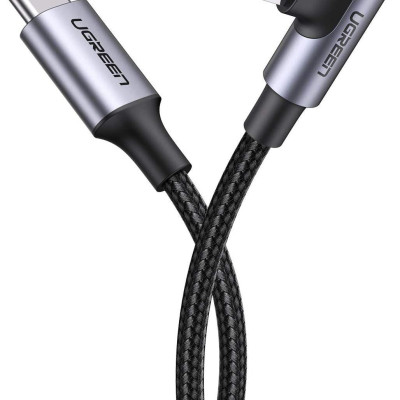 Ugreen UG60765US305TK 2M PD 20V 3A bẻ 90 độ MFI đầu lightning cáp USB type C ra Lightning bọc nhôm chống nhiễu màu đen - HÀNG CHÍNH HÃNG
