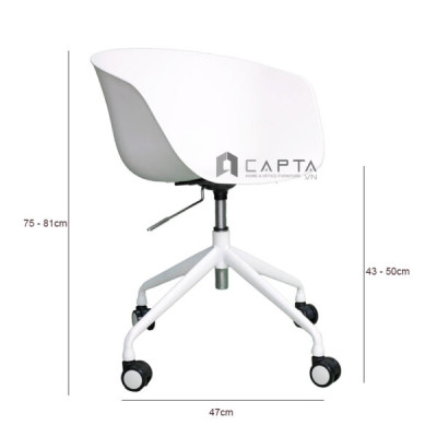 Ghế họp thân nhựa màu trắng chân nâng hạ AAC3-S Nội thất Capta Ghế học bài tại nhà thân nhựa PP màu trắng chân xoay nâng hạ có lưng tựa thấp AAC tại HCM