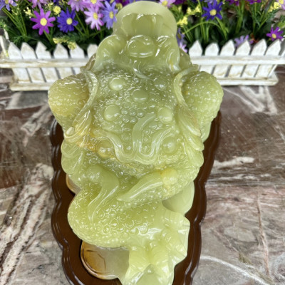 Tượng Cóc Ba Chân, Thiềm Thừ phong thủy chiêu tài lộc đá ngọc Onyx - Dài 35 cm