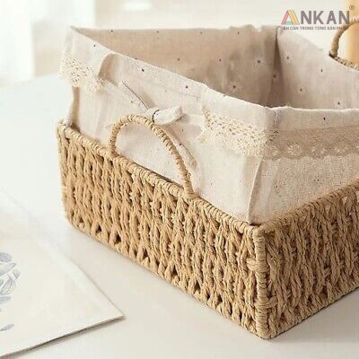 Giỏ Decor Hình Vuông Có Quai Xách – Đan Tay Thủ Công, Lót Vải Hoa Vintage, Trang Trí & Đựng Đồ Đa Năng