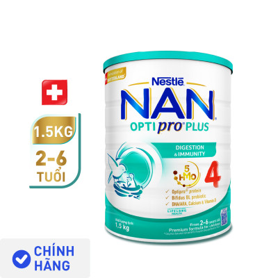 Bộ 2 lon Sữa bột NAN OPTIPRO PLUS 4 Nestle Bé 2-6 tuổi 1500g/lon Giúp tiêu hóa tốt