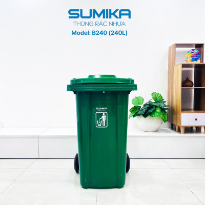 Thùng rác nhựa công cộng SUMIKA B240, dung tích 240L, có bánh xe