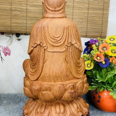 Tượng phật bà quan âm bồ tát bằng gỗ hương đá tô làm mầu giả cổ kt cao 50×25×25cm