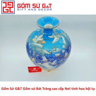 Bóng hút tài lộc cá chép trông trăng vẽ vàng kim Gốm Sứ G&T