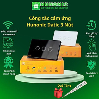 Công tắc cảm ứng Hunonic Datic 3 Nút kết nối Wifi điều khiển mọi thiết bị từ xa qua điện thoại