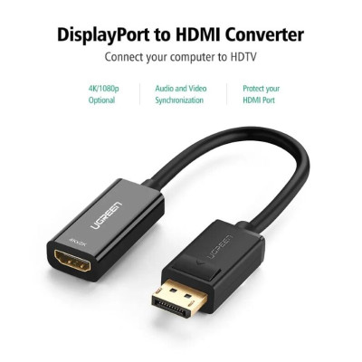 Ugreen UG40363MM137TK Màu Đen Cáp chuyển đổi DisplayPort sang HDMI V1.4 hỗ trợ phân giải 4K 2K - HÀNG CHÍNH HÃNG