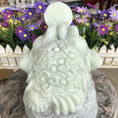 Tượng Cóc Ba Chân, Thiềm Thừ phong thủy chiêu tài lộc đá trắng xanh - Dài 20 cm