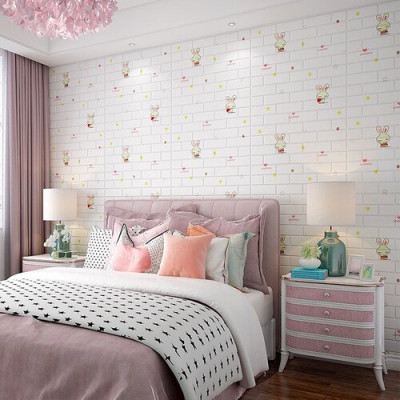 Bộ 10 Tấm Xốp Dán Tường 3D Hoạt Hình Thỏ Dễ Thương, Dày Dặn Chống Va Đập 