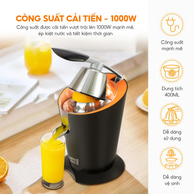 Máy vắt cam Lebenlang LBL833, công suất lớn 1000W, dung tích 400ml, vắt kiệt nước, bảo hành 2 năm - hàng chính hãng