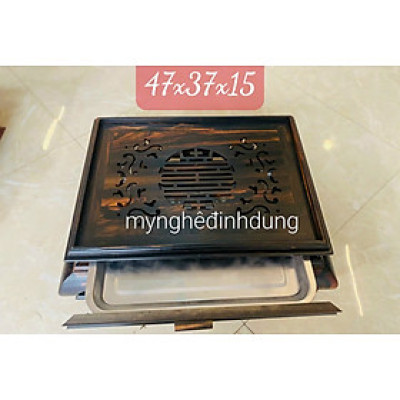 Khay  để bộ ấm chén trà  trang trí bàn uống nước bằng gỗ mun hoa kt 47x37x15cm 