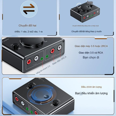 SOAIY Bộ Chia Âm Thanh 2 Chiều, Từ 1 Thiết Bị Ra 2 Loa, Tai Nghe Hoặc Từ 2 Thiết Bị Ra 1 Loa/ Tai Nghe JH-Q280 - Hàng Nhập Khẩu