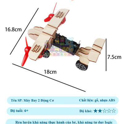 Bộ Đồ Chơi Khoa Học Và Công Nghệ Tự Làm DIY Wood Steam, Đồ Chơi Lắp Ghép STEM, Đồ Chơi Gỗ Cao Cấp Máy Bay 2 Động Cơ