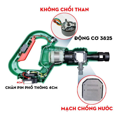 Máy rửa xe dùng pin Workfix WF- PW3825BL, Nút cảm ứng chỉnh 3 cấp tốc độ, Động cơ Không chổi than