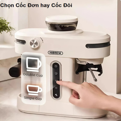 Máy pha cà phê bán tự động 3 trong 1 Espresso, Cappuccino, Latte. Kết hợp máy xay cà phê 15 chế độ. Thương hiệu Mỹ cao cấp HiBREW. HÀNG CHÍNH HÃNG