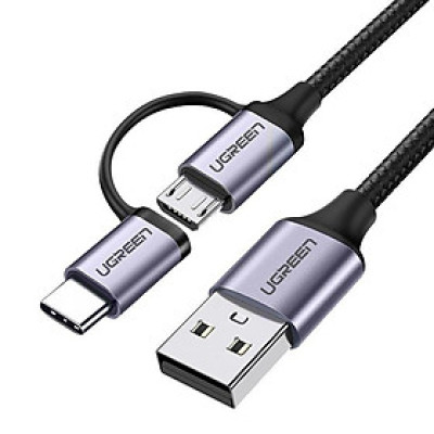 Ugreen UG30875US177TK 1m cáp USB A ra Micro + Type C màu đen dây bện dù đầu bọc nhôm - HÀNG CHÍNH HÃNG