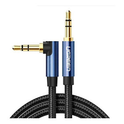 Ugreen UG60181AV112TK 2M màu đen cáp bẻ góc 90 độ 3.5mm mạ vàng 24K đầu màu xanh bọc kim loại chống nhiễu - HÀNG CHÍNH HÃNG