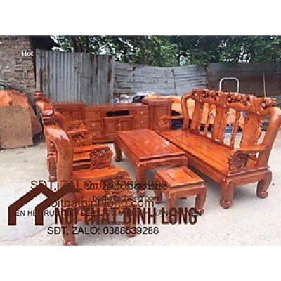 Bàn ghế phòng khách quốc đào tay 12 gỗ Xoan