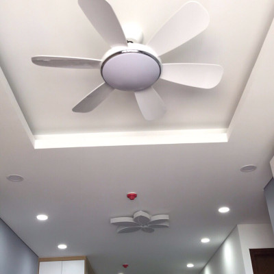 quạt trần có đèn trang trí, quạt rất mát và chạy rất êm, có điều khiển từ xa