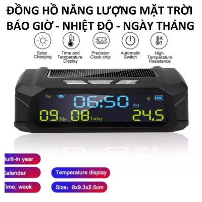Đồng Hồ Báo Giờ 3in1 Gắn Taplo Ô Tô Năng Lượng Mặt Trời Mẫu Mới Siêu Tiện Lợi