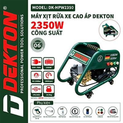 Máy Rửa Xe Công Nghiệp Dekton DK-HPW2350 - Công Suất 2350W - Có Chỉnh Áp - Motor Đầu Rời - Có Bánh Xe