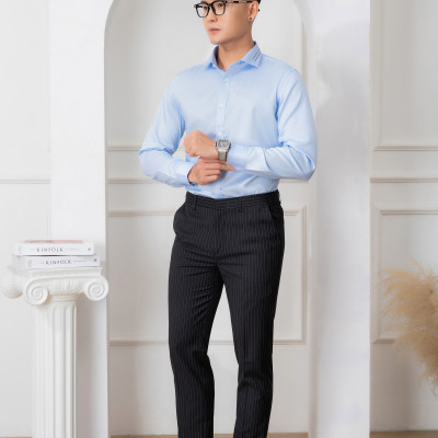 Áo sơ mi nam dài tay ALIGRO chất liệu 100% cotton  , cổ bẻ dáng ôm chống nhăn Blue ALGS212