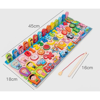 Bộ Bảng Gỗ Câu Cá Nam châm Và Ghép Hình Học, Chữ Số, Chữ Cái, Nhiều Chi Tiết Giúp Bé Phát Triển Trí Tuệ Montessori Hàng nhập khẩu Toy kid