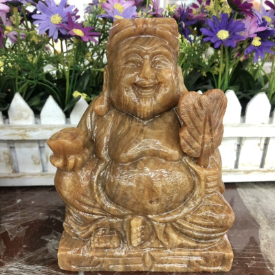 Tượng hai ông Thần Tài Thổ Địa thờ cúng đá cẩm thạch vân gỗ - Cao 15 cm