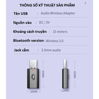 Thiết bị thu phát âm thanh Usb bluetooth 5.0 âm thanh đa chức năng jack cắm 3.5mm cho loa, ô tô tai nghe bluetooth biến loa thường thành loa Bluetooth, Không Dây 4 Trong 1 Cho Âmly Tivi Máy Tính Laptop Kết Nối Điện Thoại Nghe Gọi Rảnh Tay - Hàng Nhập Khẩu