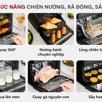 Nồi chiên không dầu 12 Lít điện tử Fujihome A12D, tặng kèm phụ kiện 7 món, 16 chế độ cài đặt món- Hàng Chính Hãng
