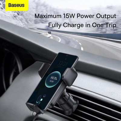 Bộ Đế Giữ Điện Thoại Baseus Wisdom Auto Alignment Car Mount Wireless Charger(QI 15W) (Hàng chính hãng)