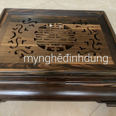 Khay  để bộ ấm chén trà  trang trí bàn uống nước bằng gỗ mun hoa kt 47x37x15cm 