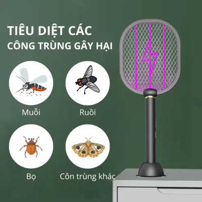 Đèn muỗi có chức năng vợt muỗi Kachi MK386 với đế sạc tích hợp - hàng chính hãng