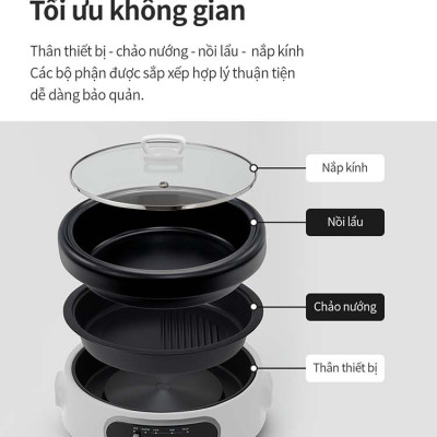 Nồi điện đa năng LocknLock 2 trong 1 nướng lẩu tối ưu 4 chế độ nhiệt (4 Lít)- EJP544WHT - Hàng chính hãng