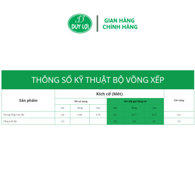 VÕNG XẾP DUY LỢI INOX -  CỠ ĐẠI (QUÀ TẶNG 10 MÓC ÁO KÉP NHỰA CAO CẤP DUY LỢI)