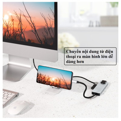Hub Type C, Hub USB 3.0 5in1, Cổng Chuyển Đổi Type C To HDMI/HDTV, USB 3.0, RJ45, PD, Type C dành cho Mac book, Laptop, PC - Hàng Chính Hãng