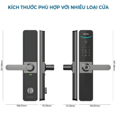 Bộ khóa cửa thông minh Gateway điều khiển từ xa, vân tay, thẻ từ, mật khẩu và chìa cơ Philips DDL610-5HBS - Hàng nhập khẩu