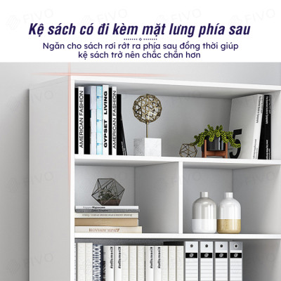 Giá Kệ Sách Để Sàn 5 Tầng Gỗ Cao Cấp Màu Trắng FIVO Mã FB70 Gỗ MDF Phủ Melamine Chống Thấm Bề Mặt Phù Hợp Với Nhiều Không Gian